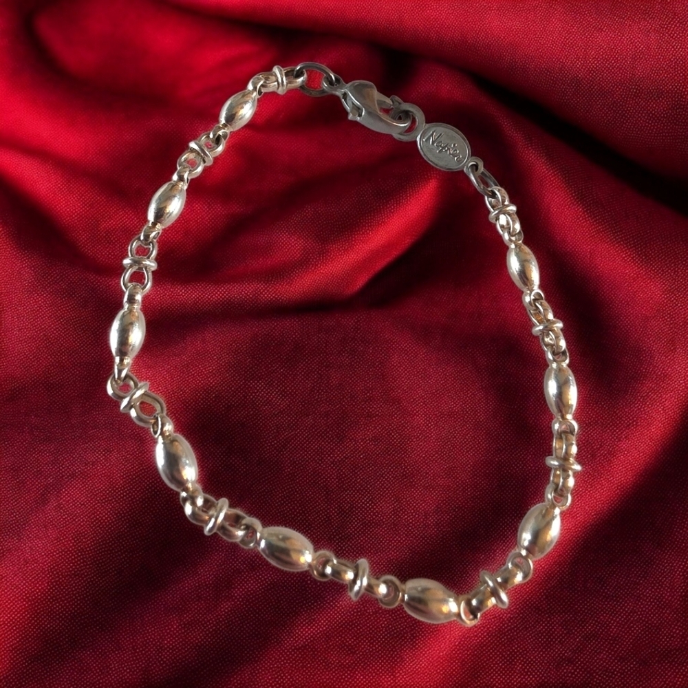 Vintage Napier Silver-Tone Oval Bead Link Bracelet